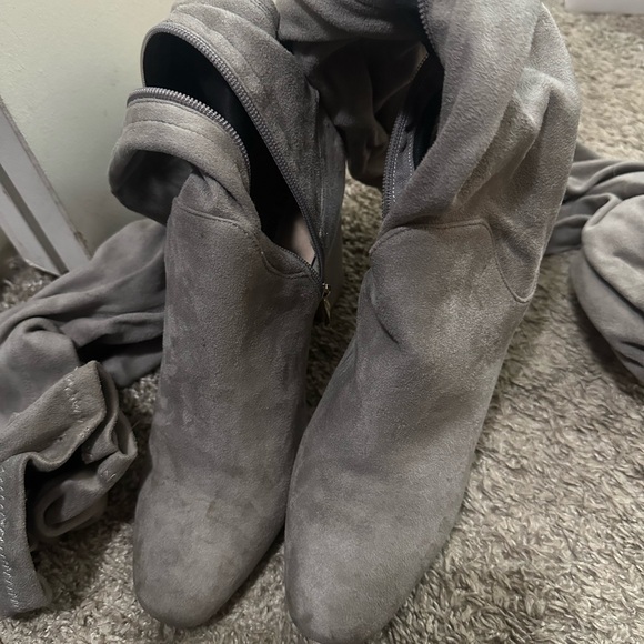 Gray Suede Women's Boots High Calf - Picture 1 of 4